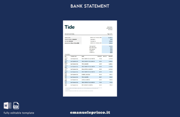 stile verificato Modello Excel dell'estratto conto delle maree del Regno Unito